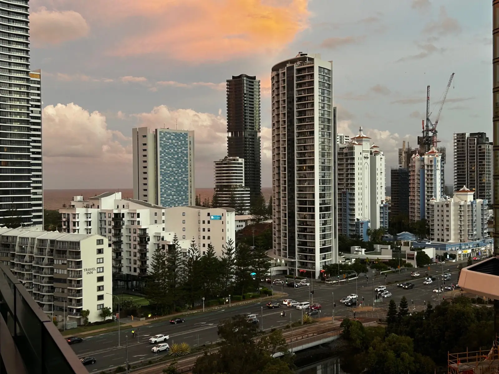 Residential high-rise towers in Surfers Paradise at dusk, Gold Coast